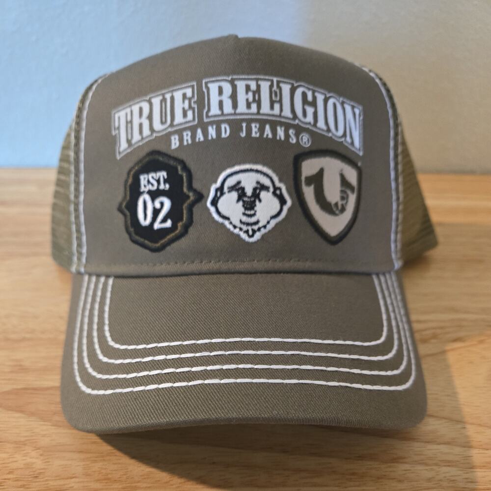 True Religion Snap Trucker Men's Hat One Size Olive Green